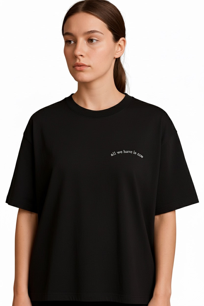 All We Have Is Now Neon Nakış Oversize T-Shirt Siyah
